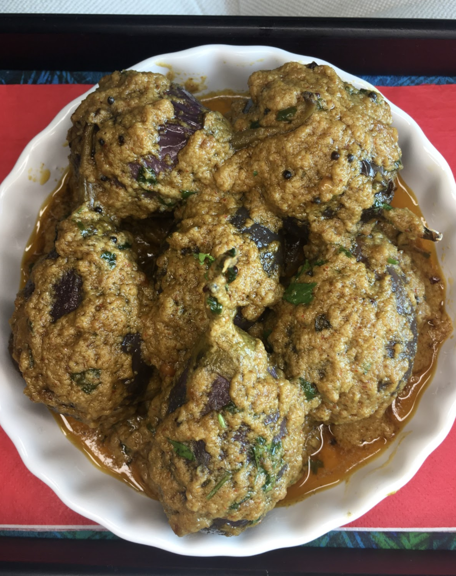 Village Style Bharli Vangi (Stuffed Eggplant Curry)