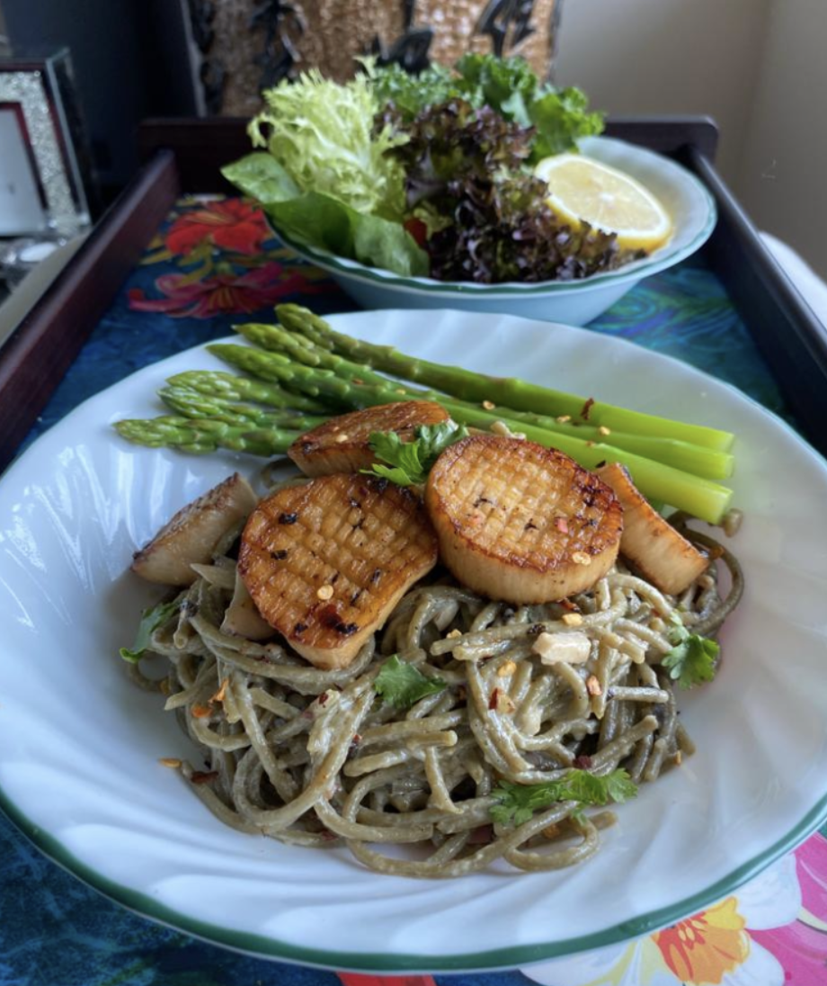 Finished Vegan Scallops Spaghetti