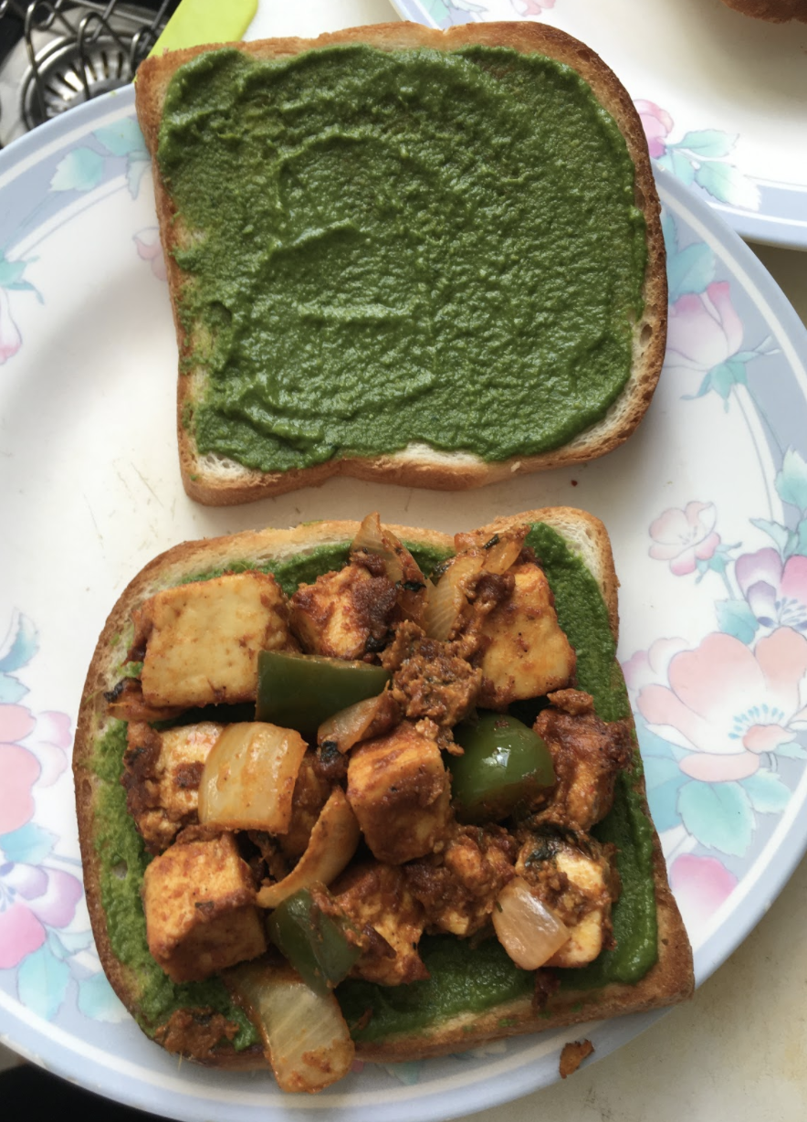    Add a slice of cheese    Close the sandwich    Heat a skillet or tavaa    Lightly butter sandwich and place the buttered side down in the tavaa    Toast until golden brown pressing the sandwich down few times    Flip and toast the other side. That’s it    