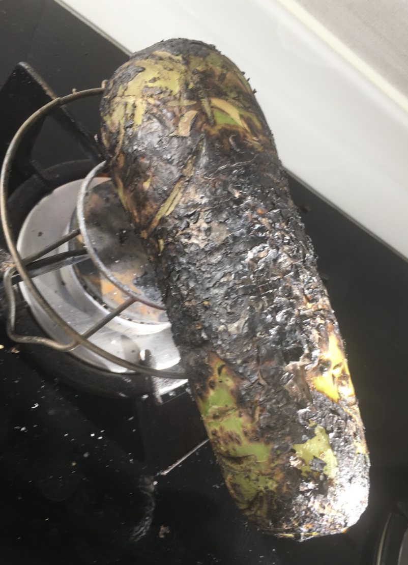 Switch off gas Wash the Lauki ( while still hot) and scrape the charred skin with a knife Wash Lauki again and keep aside to cool Once cooled, coarsely chop and keep aside
