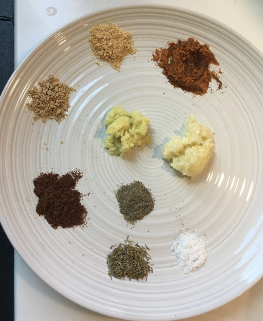 1 tbsp ginger paste 1 tbsp garlic paste 2-3 tbsp curry powder ½ tbsp onion powder ½ tbsp garlic powder 1 tbsp paprika powder ½ tbsp chilli powder ½ tbsp black pepper powder ½ -1tbsp thyme ( can use fresh thyme) 1-2 bay leaf 1-2 fresh red chillies Salt to taste 1 cup soya chunks 1cup coconut milk ½ tsp sugar ½ tsp vinegar 1 tbsp oil Water SPINNERS ½ cup oats flour salt Water to knead dough INSTRUCTIONS TO MAKE STEW