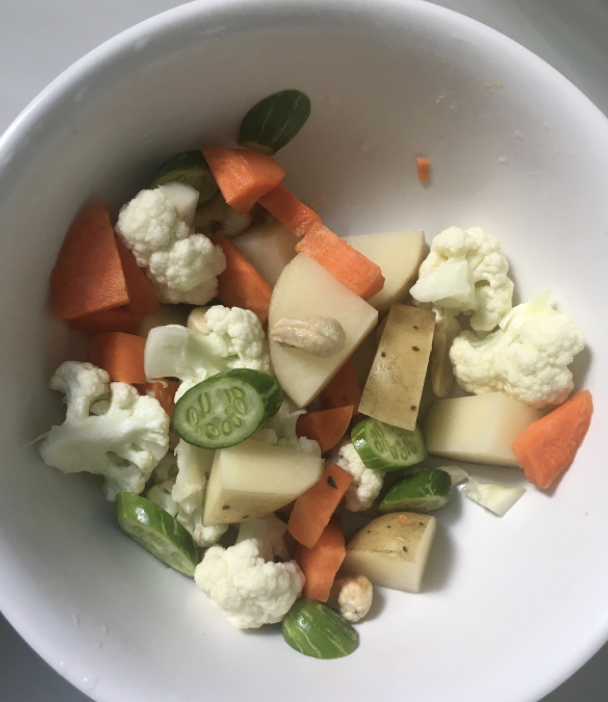 1potato, cut ½ cup Peas 1Carrot, cut Few Cauliflower florets 5-6 Tondli cut