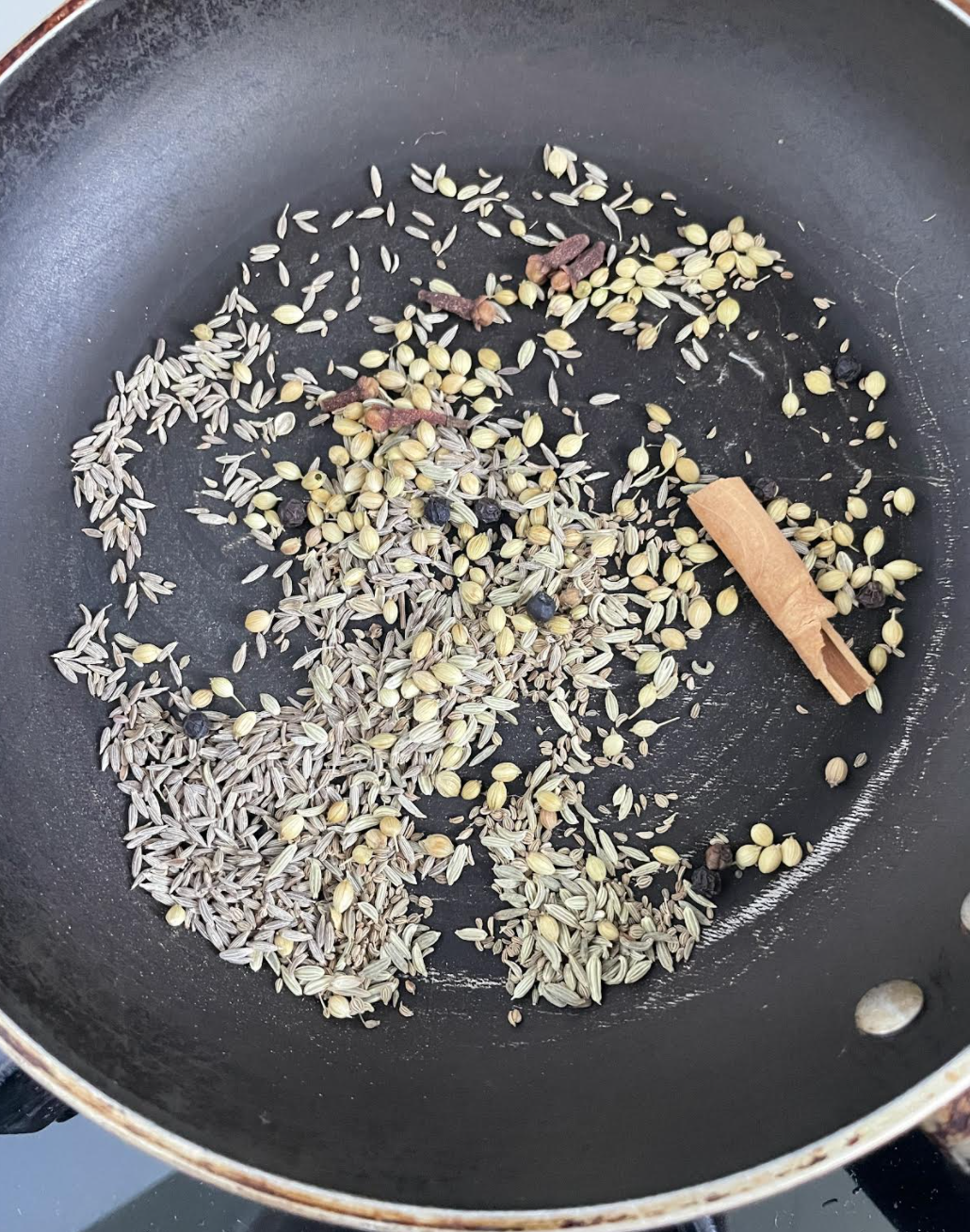 Roasting and grinding pickle spices