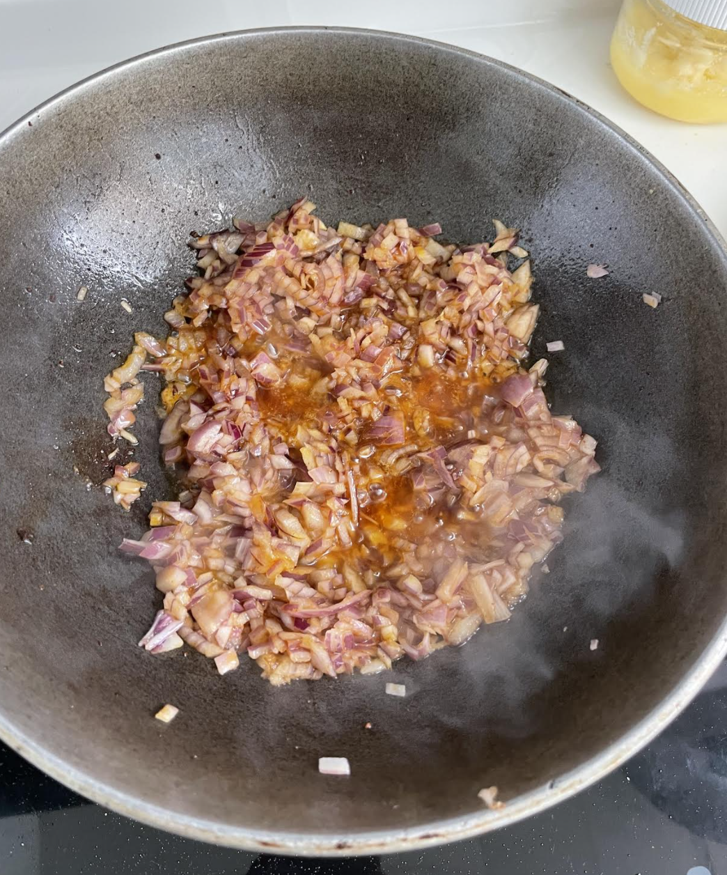 Preparing onion masala